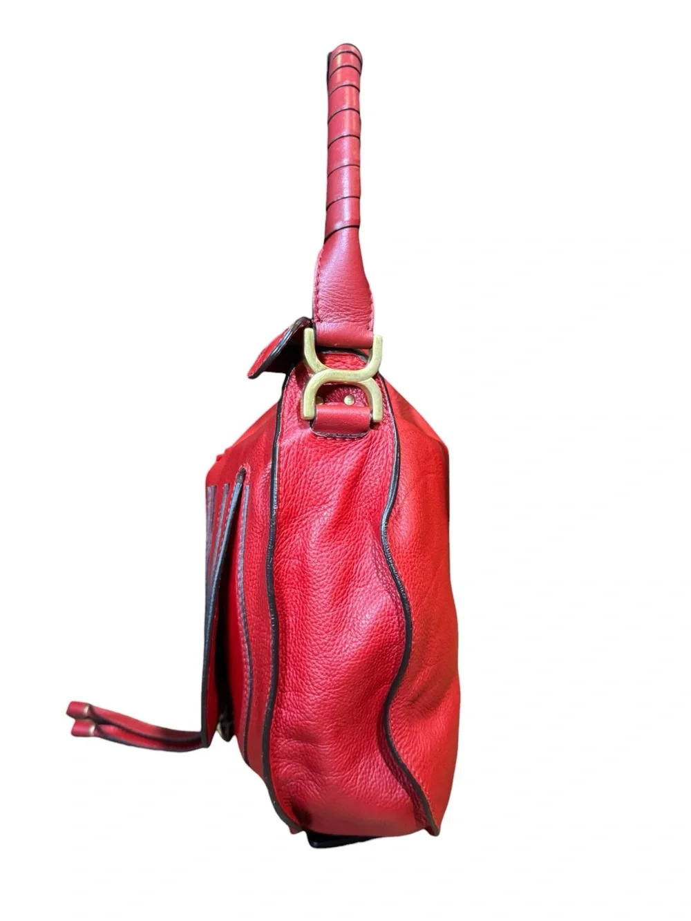 Chloe Red Leather Marcie Saddle Hobo Bag Auth